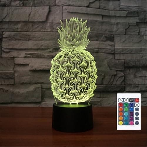 Image of FLRXHK - 3D Pineapple Touch Table Lamp with Remote Control, 16 Colors Optical USB LED for Kids Gift Room Decor