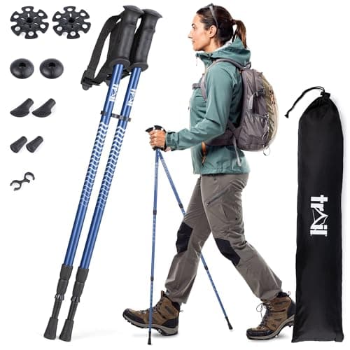 Image of Trail Telescopic Walking Poles 2 Pack – Adjustable Twistlock Design, Lightweight Aluminium Trekking & Hiking Sticks, Steel Tips with Mud, Snow, Rubber & Boot Attachments for All-Terrain Use, 65–135cm