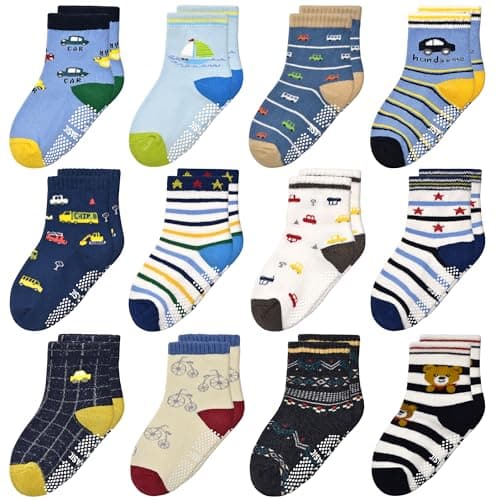 Image of HYCLES Baby Girp Socks 12 Pairs for Boys Girls 0-7 Years Toddler Infant Kids Children Non Skid Anti-slip Socks 6-12 Months