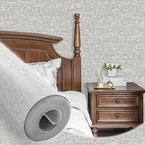 Image of Tarwanear Light Grey Wallpaper for Bedroom Grey Linen Textured Fabric Effect Wallpaper Plain Wall Paper Roll Feature Home Decor for Adults Kids Teenager Room Feature Wall
