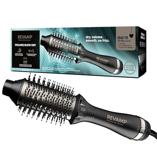 Image of REVAMP Pro Define Perfect Blow Dry Hair Brush, Hot Air Styler - 4 in 1 Hair Dryer Brush for Drying, Detangling, Smoothing and Styling - Volumising Blowdry Hairbrush with Progloss Super Shine Oils