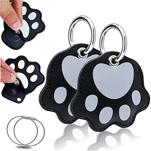 Image of 2 pack Leather Case with key ring for Tile Mate 2024 2022 2020 2018,Galaxy Smarttag,tag plus+ tracker, Accessories for eufy finder,slim Holder Protect tag for dog collar,cat belt,bag (Black)