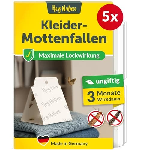 Image of Hey Nature 5 Clothes Moth Traps - Carpet Moth Traps, Non-Toxic Moth Catcher Without Insecticides, Pheromone Moth Traps for Monitoring, Carpet Moth Treatment