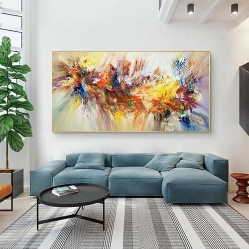 Image of Large Abstract Painting Colorful Bloom Flower Poster Canvas Painting For Living Room Wall Art Pictures Home Decorative 80x160cm(31x63in) Frameless