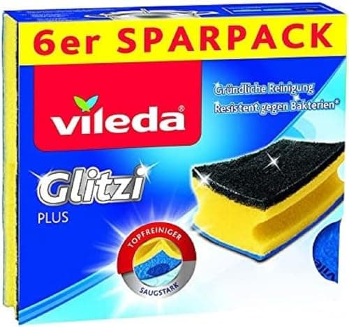 Image of Vileda Glitzi Plus Washing Up Sponge/Thorough, Hygienic and Absorbent (6 pieces)