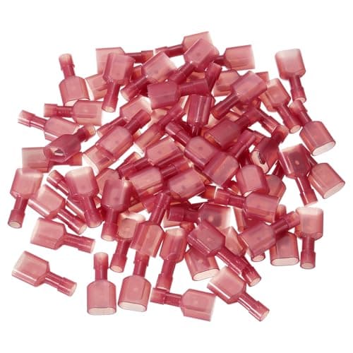 Image of sourcing map 100PCS Spade Connector, 22-16 AWG Male/Female Nylon Quick Disconnect Wire Connector Crimp Terminal Insulated for Automotive Boat, Red