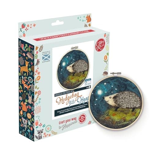 Image of The Crafty Kit Company Needle Felting Craft Kit - Hedgehog in a Hoop | 100% Corriedale Wool DIY Felt Craft Kit – Handmade Gift for Adults, Teens & Beginners | Age 10+