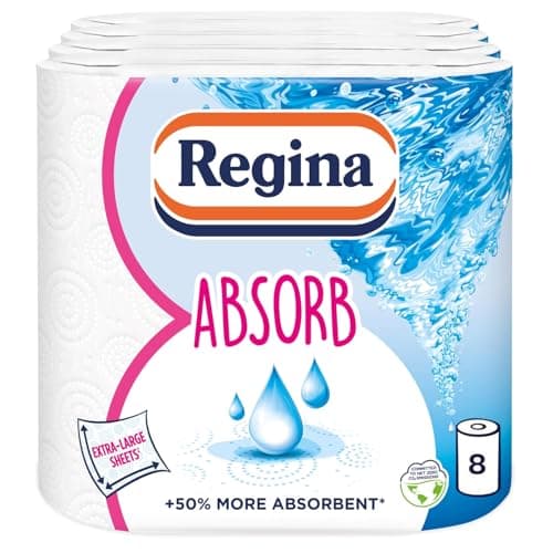Image of Regina Absorb Kitchen Towels – 8 Rolls Per Pack, Super Absorbent 2-ply Kitchen Towels, 75 Sheets Per Roll, Extra-large Sheets, 50percent More Than Previous XXL Products, Easy Open Pack