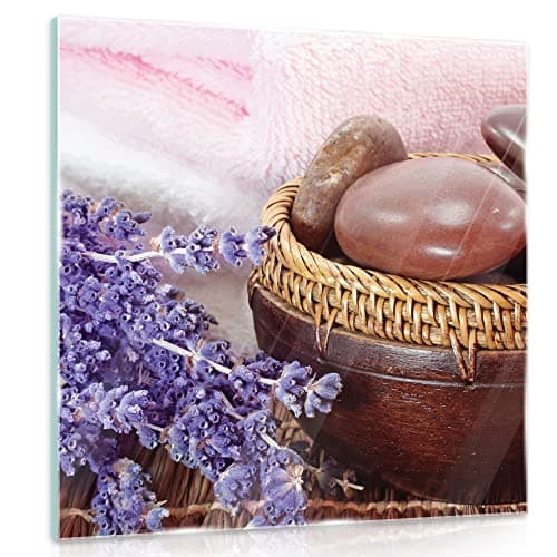 Image of WallArena Glass Pictures 30 x 30 cm Kitchen Spa Lavender Dining Room Modern Glass Picture Pictures on Glass One Piece Wall Deco Glass Landscape Format Wall Pictures Small Square Ready to Hang (Kitchen