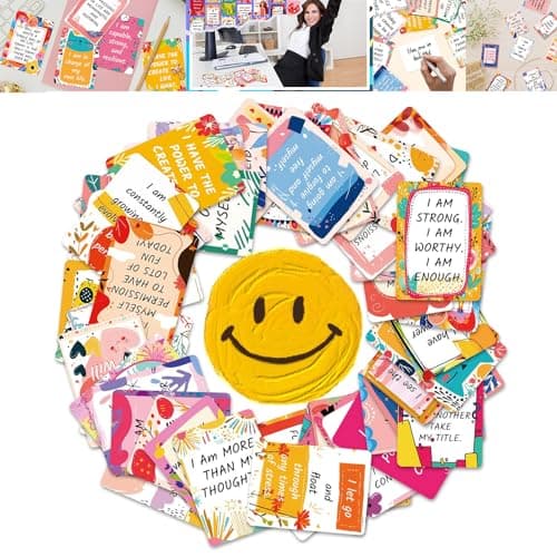 Image of Mini Affirmation Cards with Inspirational Quotes & Uplifting Artwork for Positive Mindset - 50 Pack Pocket-Sized Motivational Notes for Workplace, Employees, Teachers, Coworkers to Kindness,