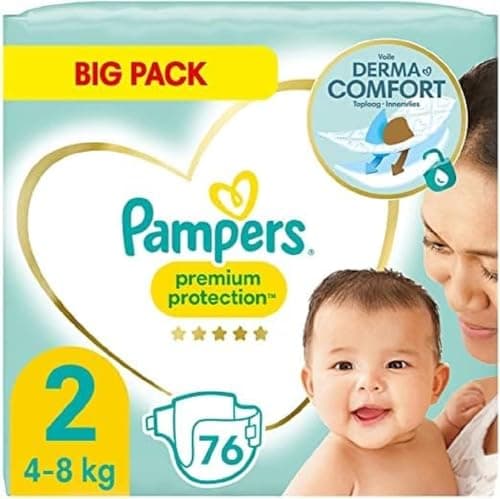 Image of Pampers Baby Nappies Size 2 (4-8 kg) Premium Protection, Newborn Mini, Big Pack, Best Comfort and Protection for Sensitive Skin, 76 Pieces