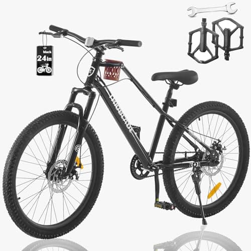 Image of TRIOBLADE Kids Mountain Bike 20/24 Inch, Girls Boys Bikes Age 6-9 Boys, Bikes for Kids Age 9-12 with Suspension Fork Disc Brakes Double Wall Rims, Single Speed Children's Bicycle (Black, 24inch)