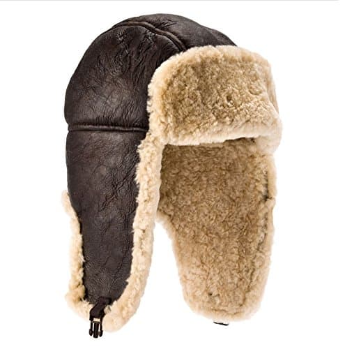 Image of Lambland Men's Luxury Leather & Sheepskin Flying Trapper Hat (as8, Alpha, m, l) Brown