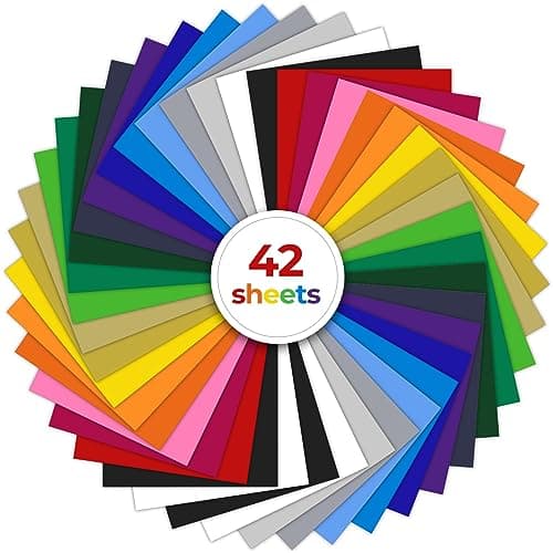 Image of Heat Transfer Vinyl, Ohuhu 42 Pack Easy to Cut & Weed HTV Vinyl for Circut for T-Shirts Hats Leathers DIY - 12" x 10" 20 Glossy Colours Iron on Vinyl via Heat Press Machine & Craft Cutter Machine