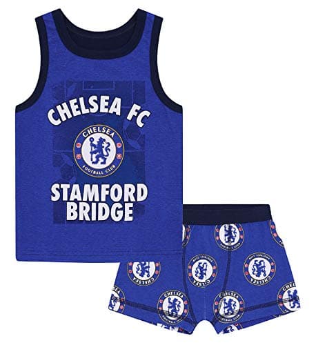 Image of Chelsea Official Football Gift Boys Boxer Shorts & Vest Set 6-7 Years Blue