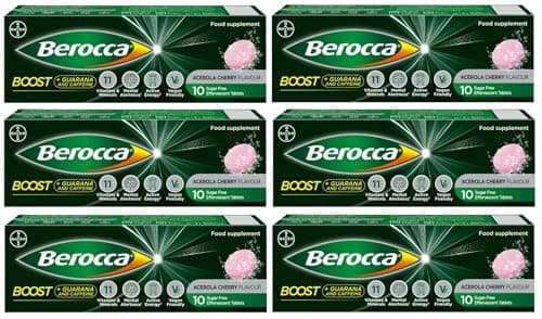 Image of Berocca Boost Effervescent Tablets with Guarana, Caffeine and Vitamin B12, Also Contains Vitamin C and Magnesium, 60 Tablets (6 Pack of 10) - 2 Months Supply