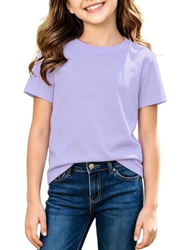 Image of Essentia Topia Girls Premium 180gsm Cotton Rich T-Shirt, Kids Short Sleeve Basic Tee for School PE & Everyday Wear, Soft Feel Midweight Summer Top 13-14 Years Lavender
