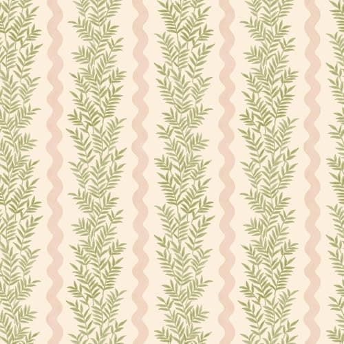 Image of Foliage Stripe Modern Scandinavian Style Lightly Textured Wallpaper in Cream/Blush Perfect for Bedrooms, Living Rooms, Hallways and Restrooms by Holden 13960
