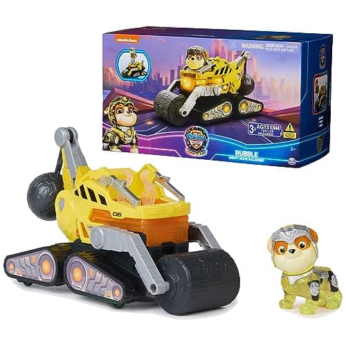 Image of Paw Patrol: The Mighty Movie, Construction Toy Truck with Rubble Mighty Pups Action Figure, Lights and Sounds, Kids Toys for Boys & Girls 3+