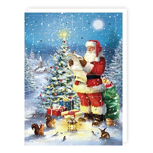Image of Tracks Traditional Santa Checks His List Advent Calendar - 24 Doors Christmas Countdown, Blue