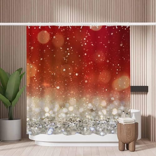 Image of Woutay Shower Curtain Mould Proof Resistant Red Blinking Stars,Water Repellant Fabric,Polyester,with 12 Plastic Hooks