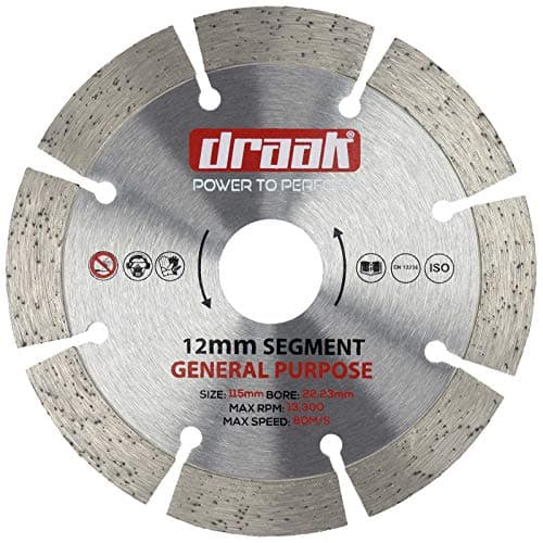 Image of DRAAK General Purpose 115mm Diamond Cutting Disc for Use Concrete, Stone, Brick, Block + More Professional Hardened Steel 12mm Segment