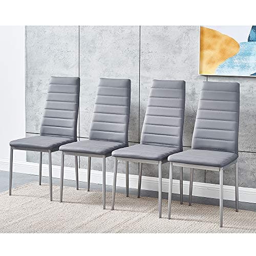 Image of Panana Modern Gorgeous 4 Faux Leather Chairs Set Dining Kitchen Room Chair (Grey 4 Chairs Only)