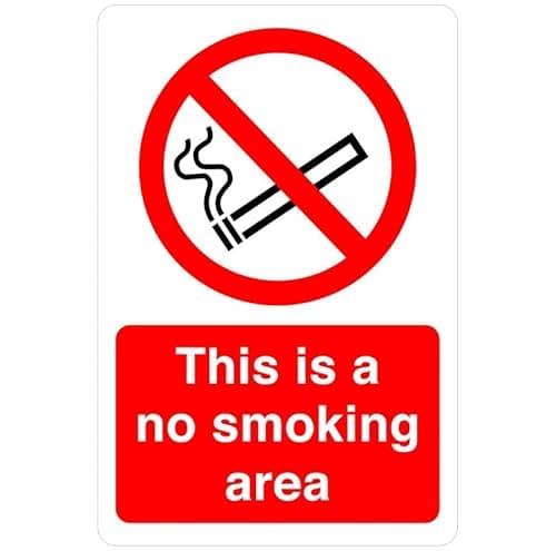 Image of This is a no smoking area safety sign- 1.2mm Rigid plastic for indoor/outdoor usage (600mm x 400mm) Viewing Distance within 20m.