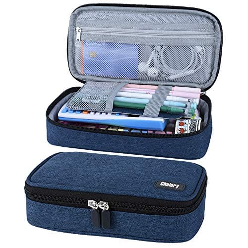 Image of Chelory Large Pencil Case Big Capacity Pencil Cases Bag for Boys Girls Teen College School Students, High Storage Pen Pouch Holder for Stationery Office Organiser Supplies Makeup Bag Adults, Dark Blue