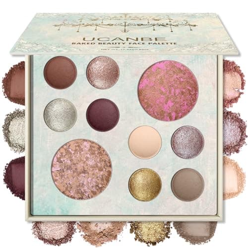 Image of UCANBE All in One Baked Makeup Palette – Eyeshadow, Blush & Bronzer Face Kit, Neutral Pigmented Colors, Travel Size Compact, Full Face Makeup Gift Set for Women