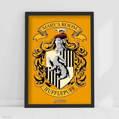 Image of Harry Potter Print - Hufflepuff Crest Personalised Name Poster Wall Art (21cm x 29.7cm - A4)
