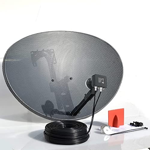 Image of SSL Satellites 80CM Zone 2 Freesat HDR Satellite Dish DIY Self Installation Kit, Latest Dish with Quad LNB, 5 Meter Twin Black Coax Cable, All necessary Brackets, Bolts and SATELLITE FINDER
