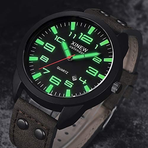 Image of Generic Men's Watch - Fashion Quartz Analog Date Watch - Casual & Business - Leather Strap - Black - 45mm - One Size - Father's Day & Easter Gift
