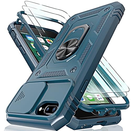 Image of HpulaCase for iphone 7 Plus / 8 Plus Case with Camera Cover Slider, 2*Screen Protectors,Build in 360°Rotating Ring Kickstand, Military Grade Protective Case for iphone 6 Plus-Blue