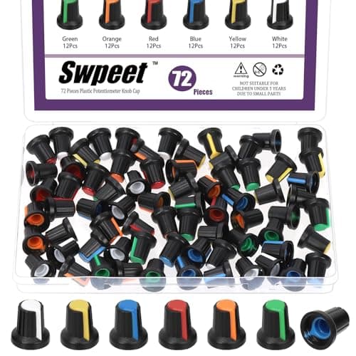 Image of Swpeet 72Pcs 6 Colors 15x17mm 6mm Knurled Shaft Insert Potentiometer Rotary Knob Assortment Kit, Plastic Potentiometer Volume Control Rotary Knob, Speaker Effect Pedal Amplifier Potentiometers Knob