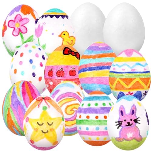 Image of VEYLIN Foam Eggs Easter Polystyrene Eggs for Crafts and Displays, White Polystyrene Egg 8 cm Pack of 12 for Easter Egg hunts Decoration