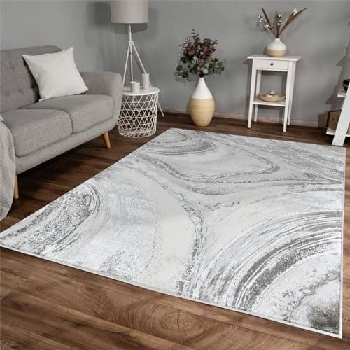 Image of NEW SILVER GREY MARBLE SHIMMER SHEEN EFFECT MODERN RUG SILKY SOFT CHIC DESIGN AREA MAT (80x150 cm)