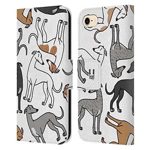 Image of Head Case Designs Greyhound Dog Breed Patterns 4 Leather Wallet Case Compatible With Apple iPhone 7/8 / SE 2020 & 2022