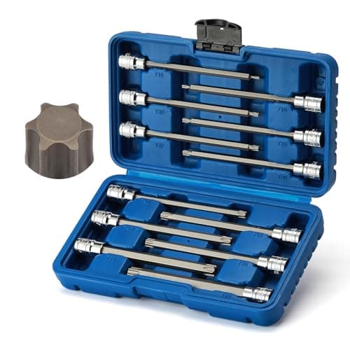 Image of Mayouko 12PCS 3/8" Drive Extra Long Torx Bit Socket Set, T10-T60, 5.9" Length, CR-V, S2 Steel, Deep Star Bit Socket Set