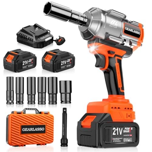 Image of GEARLASSO 1600Nm(1200Ft-lbs) Cordless Impact Wrenches High Torque 1/2" Brushless Impact Gun with 2 x 4.0Ah Batteries, 6 Sockets, Charger, Extension Bar, Variable Speeds for Home/Car/Truck/RV/Mower