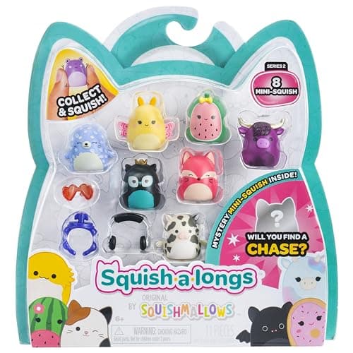 Image of Squish-a-longs 8 Pack (STYLE 4- W2) - (8) 1” Mini-Squish with (2) Accessories, (1) Ring, and a Collector’s Guide - Collect, Trade, & Play