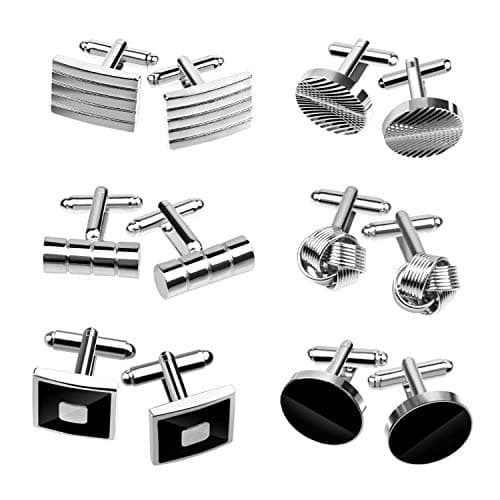 Image of TUPARKA 6 Pairs of Classic Cufflinks for Men Stainless Steel Silver Tone Cuff Links for Shirts Suit,Mens Gift