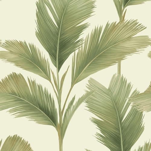Image of Kailani Tropical Palm Leaf Wallpaper with Matte Finish for Walldecoration, Wallcovering Hallways, Lounges, Feature WallsSage/Cream Belgravia 59122