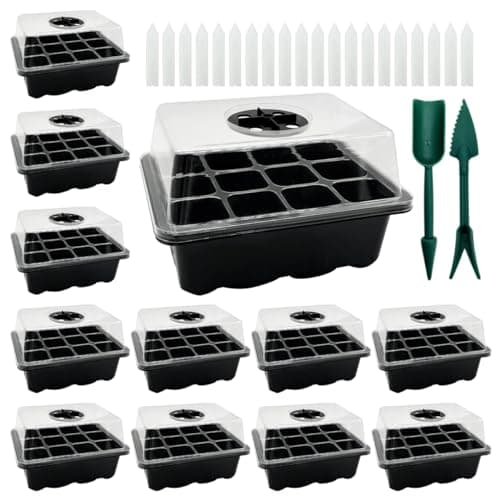 Image of WAIZHIUA 12 Pcs Seed Trays with Humidity Dome – 144 Cells Reusable Seedling Starter Kit for Vegetables, Herbs & Flowers, Includes Tools & Labels