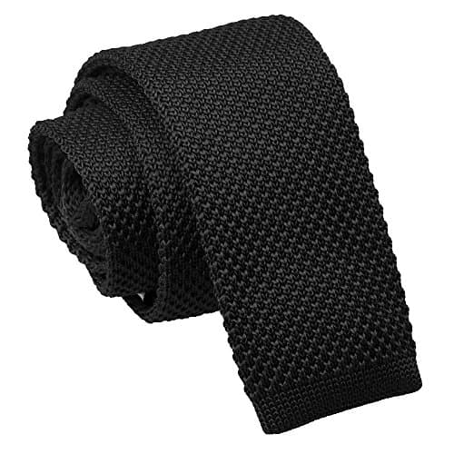 Image of DQT Mens Knitted Tie – Skinny 5cm Plain Necktie for Wedding, Business & Casual - Black