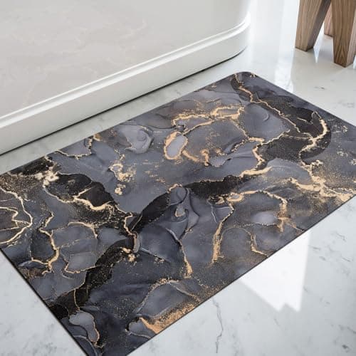 Image of DEXI Non-Slip Bath Mat 40 x 60 cm, Super Absorbent Quick Drying Thin Bathroom Mats for Bathtub Side Floor, Easy to Clean, Dark Gray