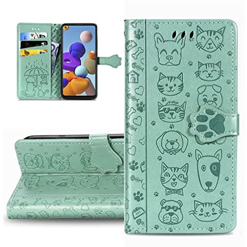 Image of LEMAXELERS Motorola Moto E13 4G Phone Case Motorola Moto E13 4G Cover,Cute Cat Dog Embossed PU Leather Flip Notebook Wallet Case Magnetic Stand Card Slot Folio Case for Moto E13 4G,SD Cat Green