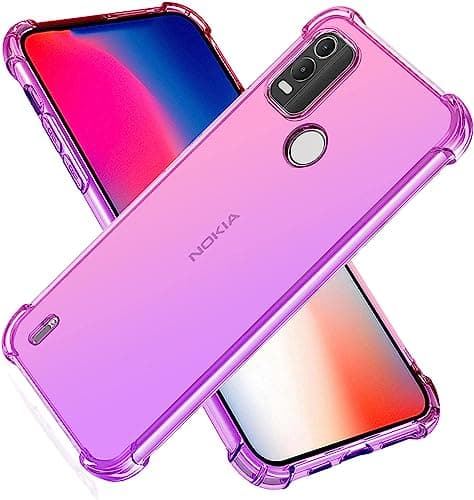 Image of PIXFAB For Nokia C01 Plus Clear Case, Shockproof [Ultra Slim] Scratch Resistant Gel Rubber Silicone [Protective Case] Gradient Phone Cover For Nokia C01 Plus - Pink Purple