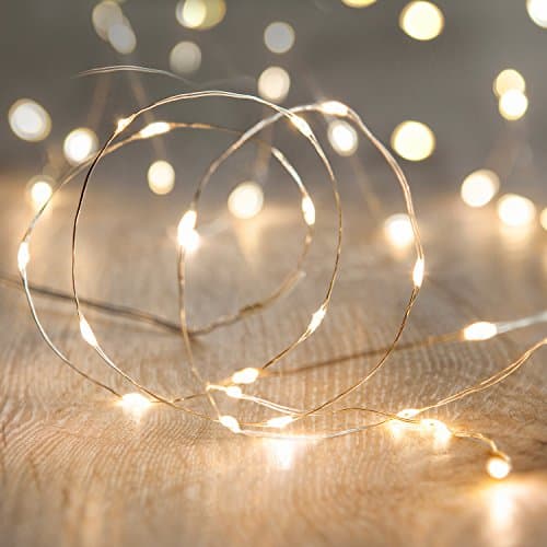 Image of Lights4fun Indoor Fairy Lights Battery Operated String Lights 1m 20 LED Warm White Micro Silver Wire Twinkle Lights for Indoor Bedroom Wedding Party Decorations