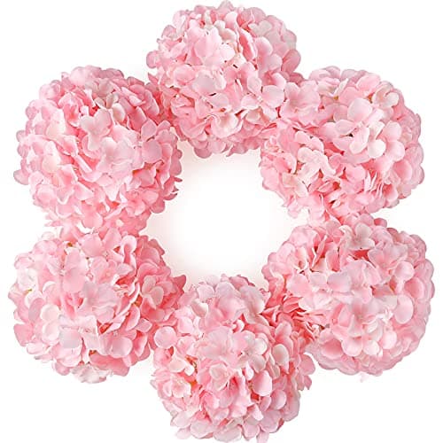 Image of DuHouse Artificial Bigger Silk Hydrangea Flower Heads with Stem Realistic Fake Hydrangea Flower Bouquets for Wedding Home Party Garden Centerpiece Pack of 6(Pink)